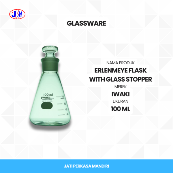  Iwaki - Erlenmeyer Flask With Glass Stopper  - Gambar 5