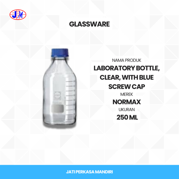  Normax - Laboratory Bottle, Clear, with Blue Screw Cap  - Gambar 3