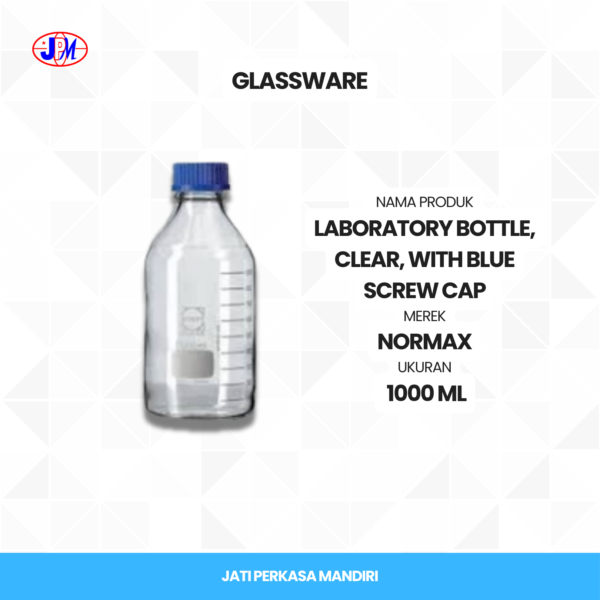  Normax - Laboratory Bottle, Clear, with Blue Screw Cap  - Gambar 2